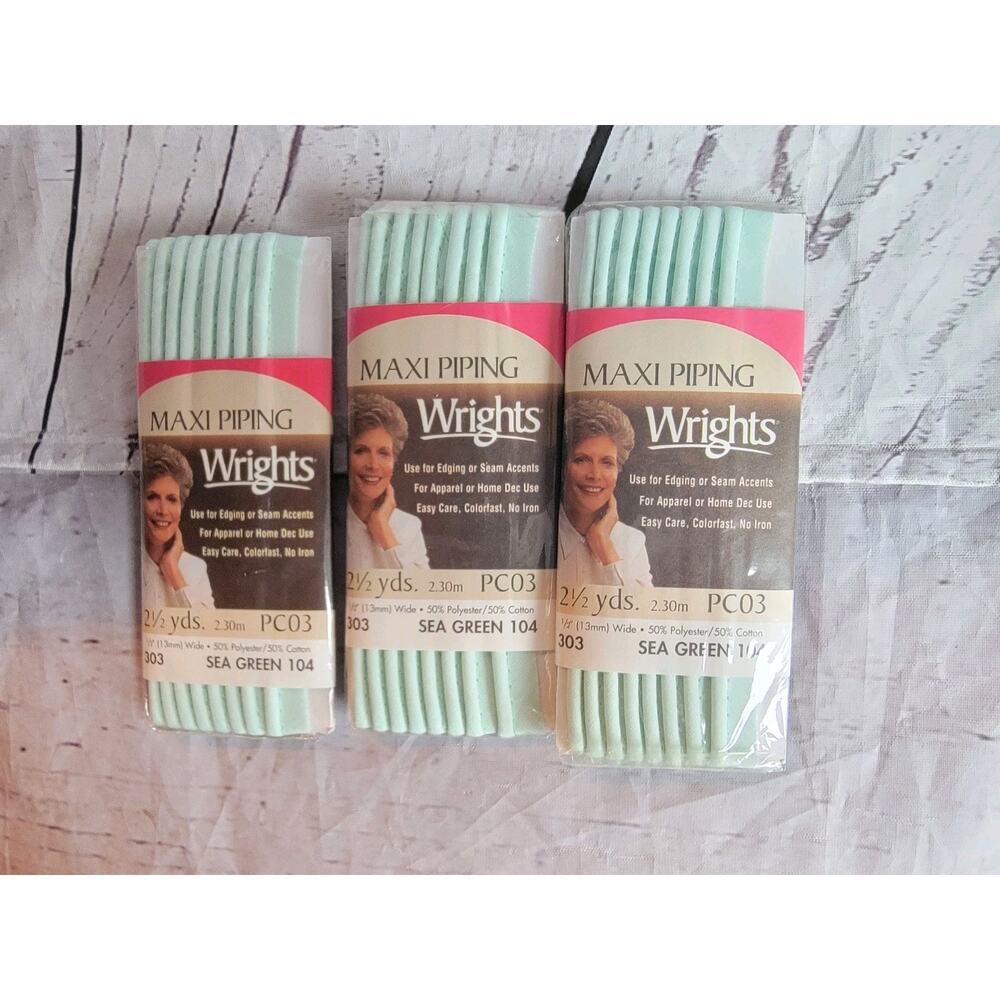Wright's 3 Packs Sea Green #104 Bias Tape Maxi Piping 1/2" Wide x 2 1/2 Yds New